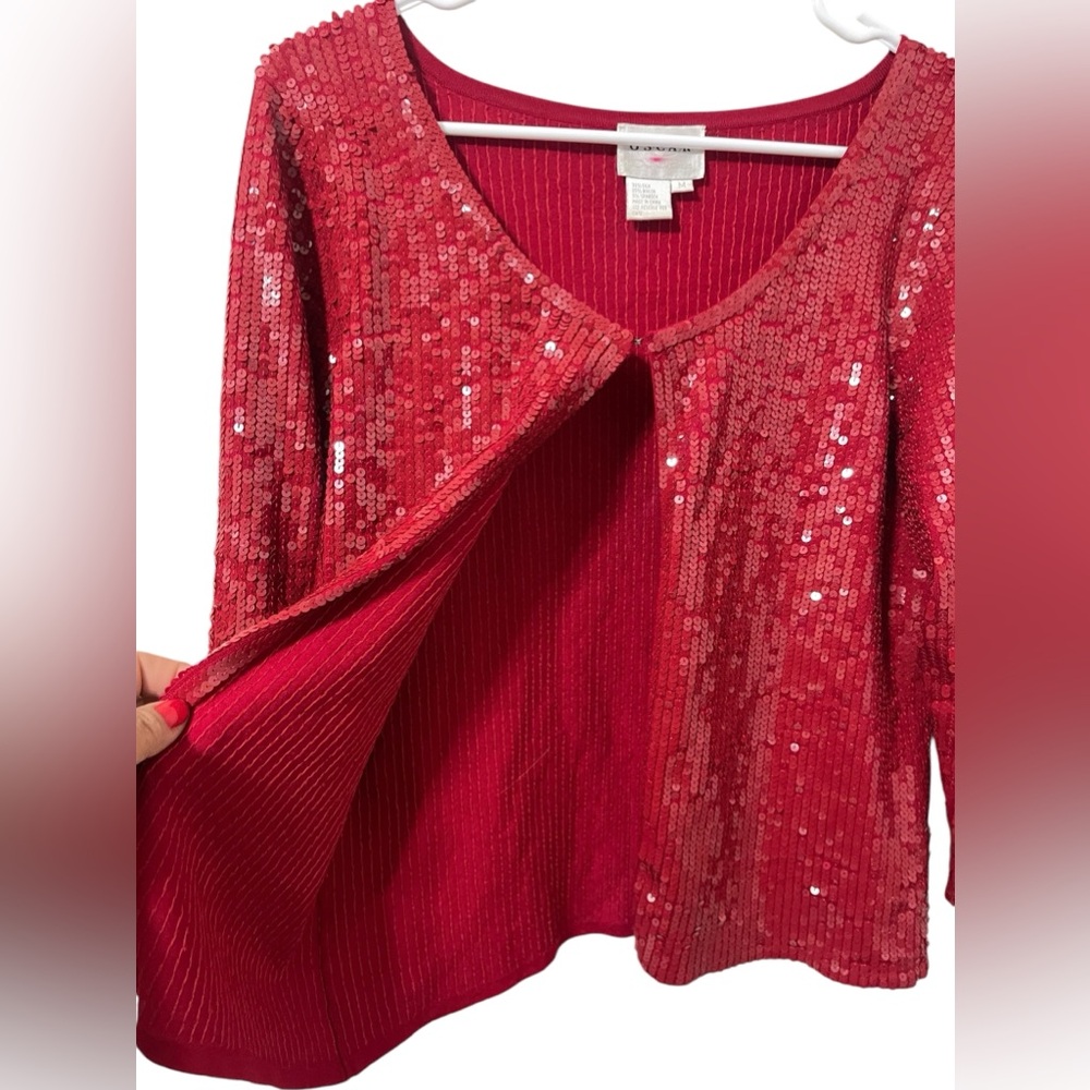 💙💚💚OSCAR DE LA RENTA SILK SEQUIN CARDIGAN. - Picture 4 of 9